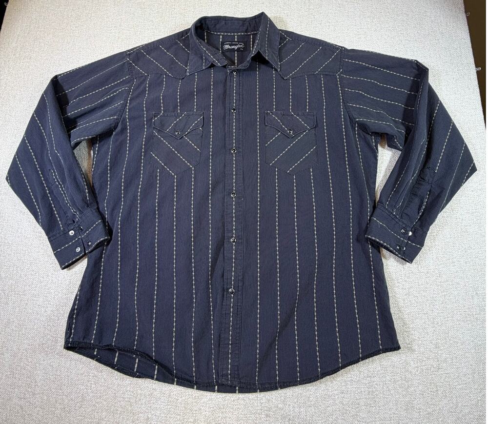 Wrangler Men XL Western Snap Front Black Gray Long Sleeve Rodeo Cowboy Shirt